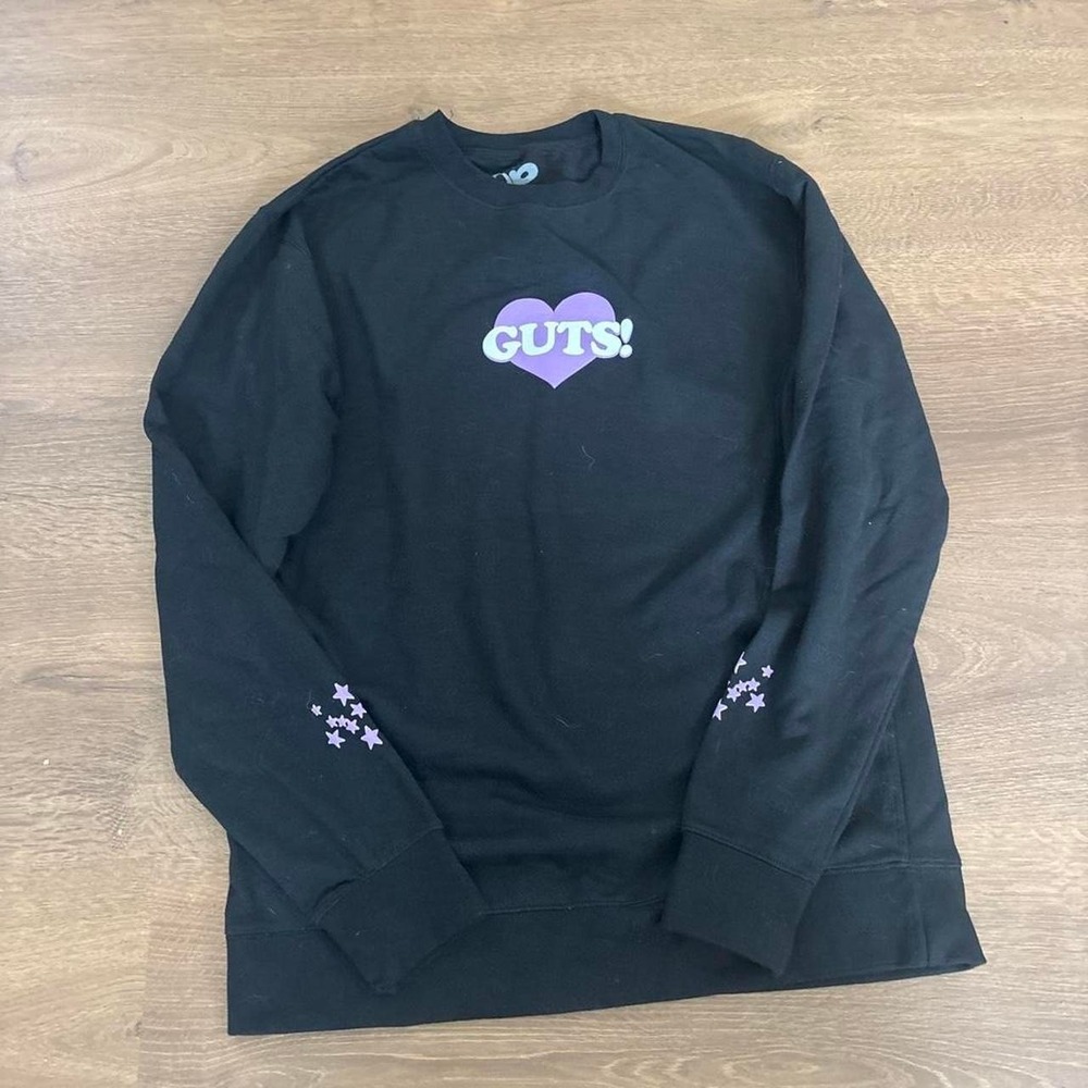 Olivia Rodrigo GUTS World Tour Black Crewneck Sweatshirt Purple Heart Large